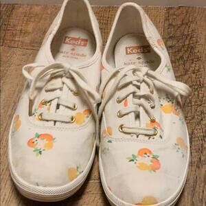 RARE KATE SPADE KEDS Collab White -Oranges Peaches Ladies 7 US Lace UP